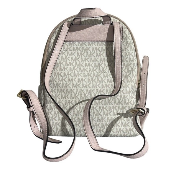 Michael Kors Erin S MINI VanillaPink Backpack Purse MK Signature Logo Pre-owned - Picture 3 of 7